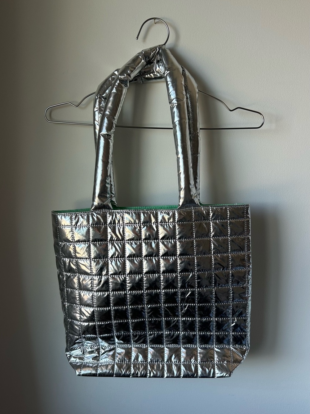 Metallic Quilted Silver Tote Bag - Women